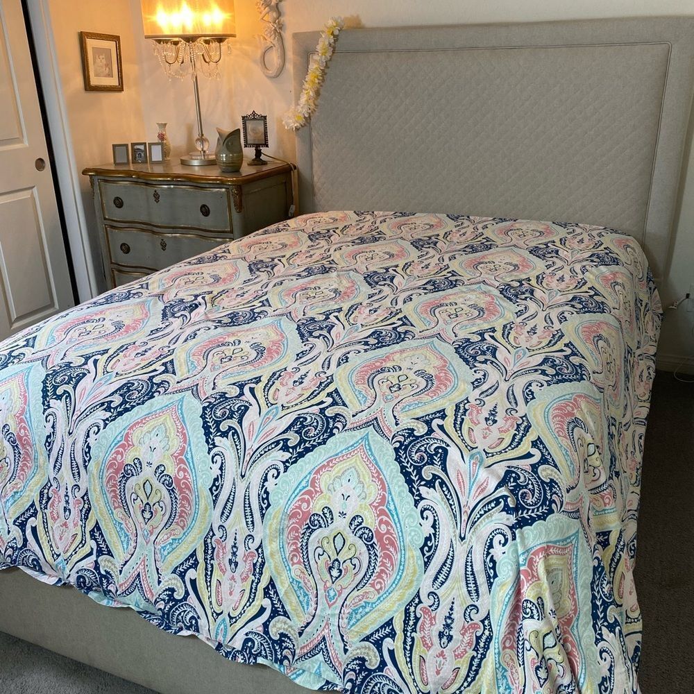 Bohemian Paisley Quilt in Blue, Pink, and Yellow Tahari Home